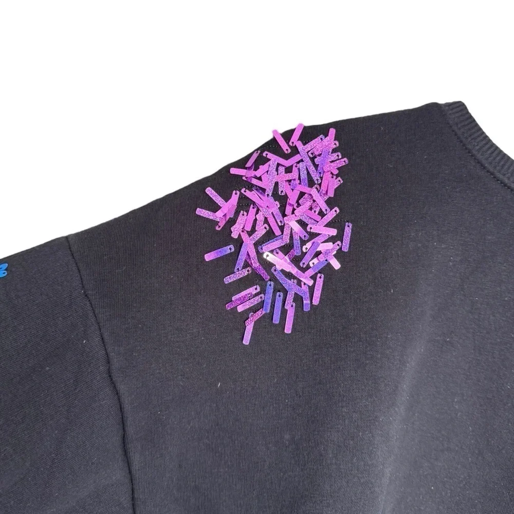 Justice Girls Black Crewneck Sweatshirt With Multicolor Sequin Detail Size 18/20